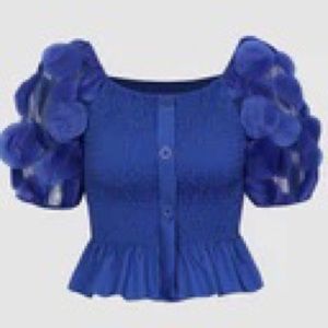 Micas Tulle Sleeves Crinkle Ruffle Hem Top - M